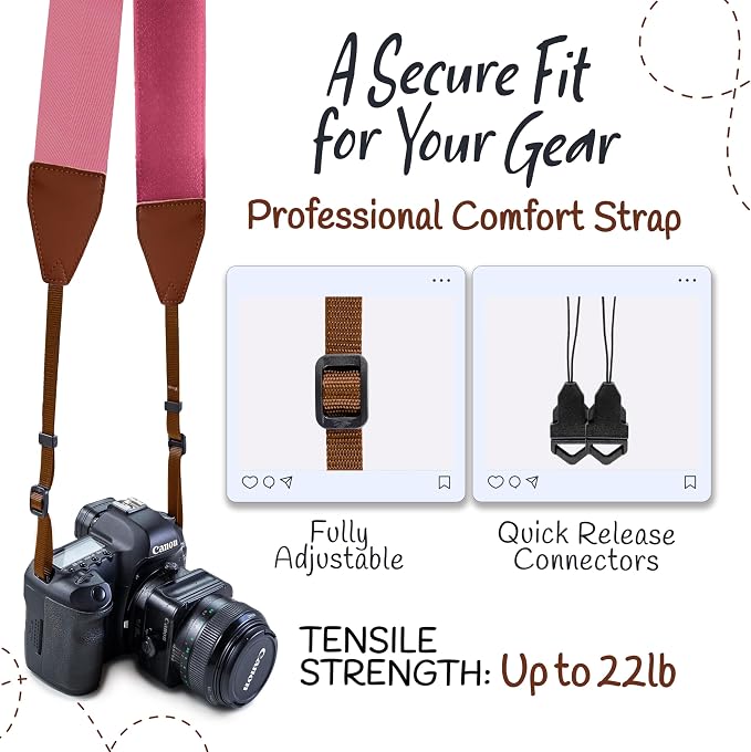Art Tribute Camera Strap For Photographers Padded Universal Fit Neck Shoulder &