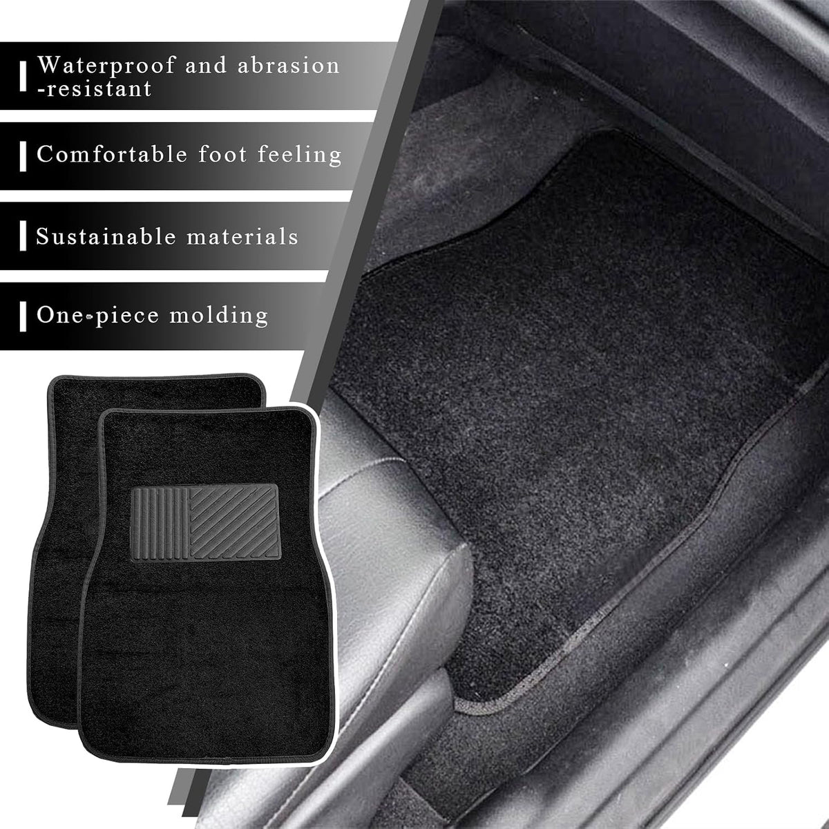 4PCS Car Floor Mats, Anti-Slip Waterproof Car Carpets with Safety Heel Pad, Heavy Duty Floor Mat for All Weather Protection, Universal Trim to Fit for Sedans Trucks SUVs (Black)