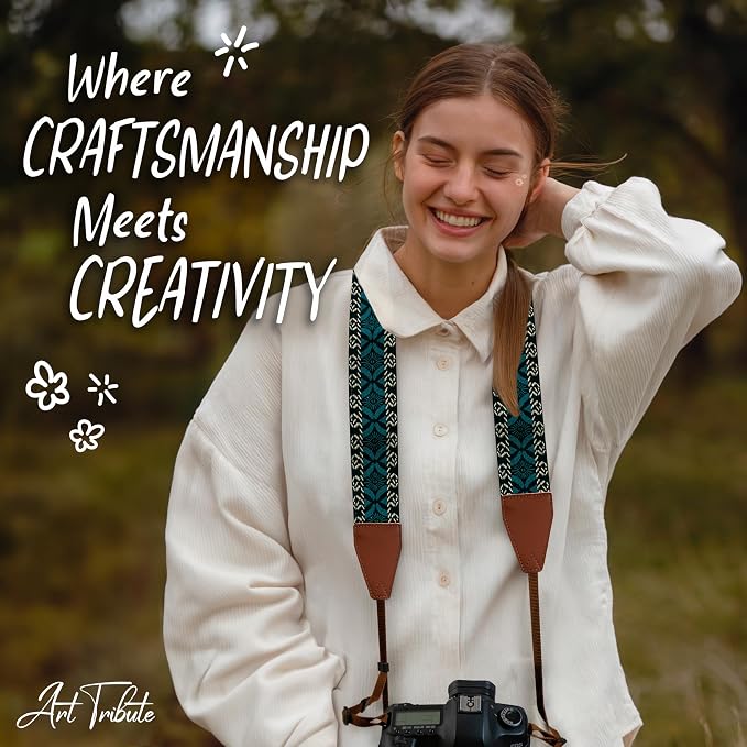 Art Tribute Camera Strap, Vintage Embroidered Neck Shoulder & Crossbody Camera