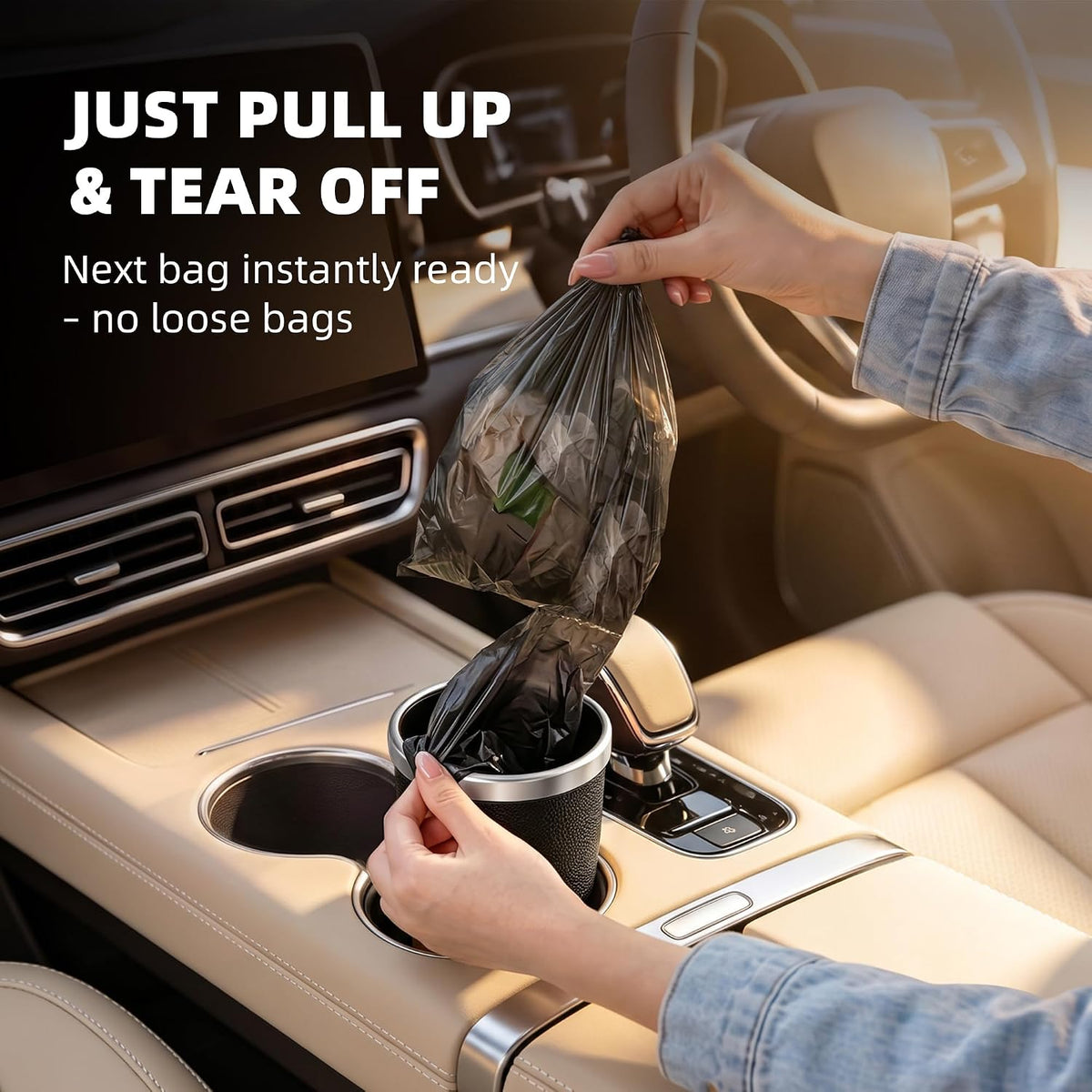 Car Trash Can Cup Holder Mini 2 Pack with 90 Trash Bags for Vehicle