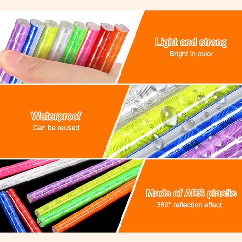 HARFINGTON 12pcs Bike Reflective Spoke Skins 0.2" Plastic Bicycle Spoke Reflectors Spoke Covers Trim Wrap Wheel 360°Visibility for Road Mountain Bike Motorcycles Decoration, Orange