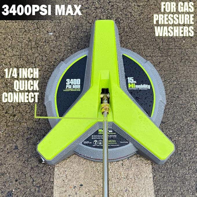 Hiclean 15" Pressure Washer Surface Cleaner with Wheels 3400 PSI Max, Surface Cleaner for Power Washer Attachment for Concrete, Patio, Sidewalk, and Driveways