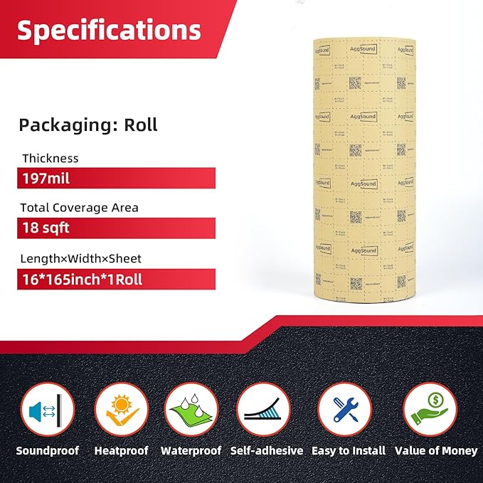 Sound Deadening Mat 197mil(5 mm) 18sqft - Closed Cell Foam Car Sound Deadening Material - Self-Adhesive Hood Insulation Heat Shield Auto Sound Dampening