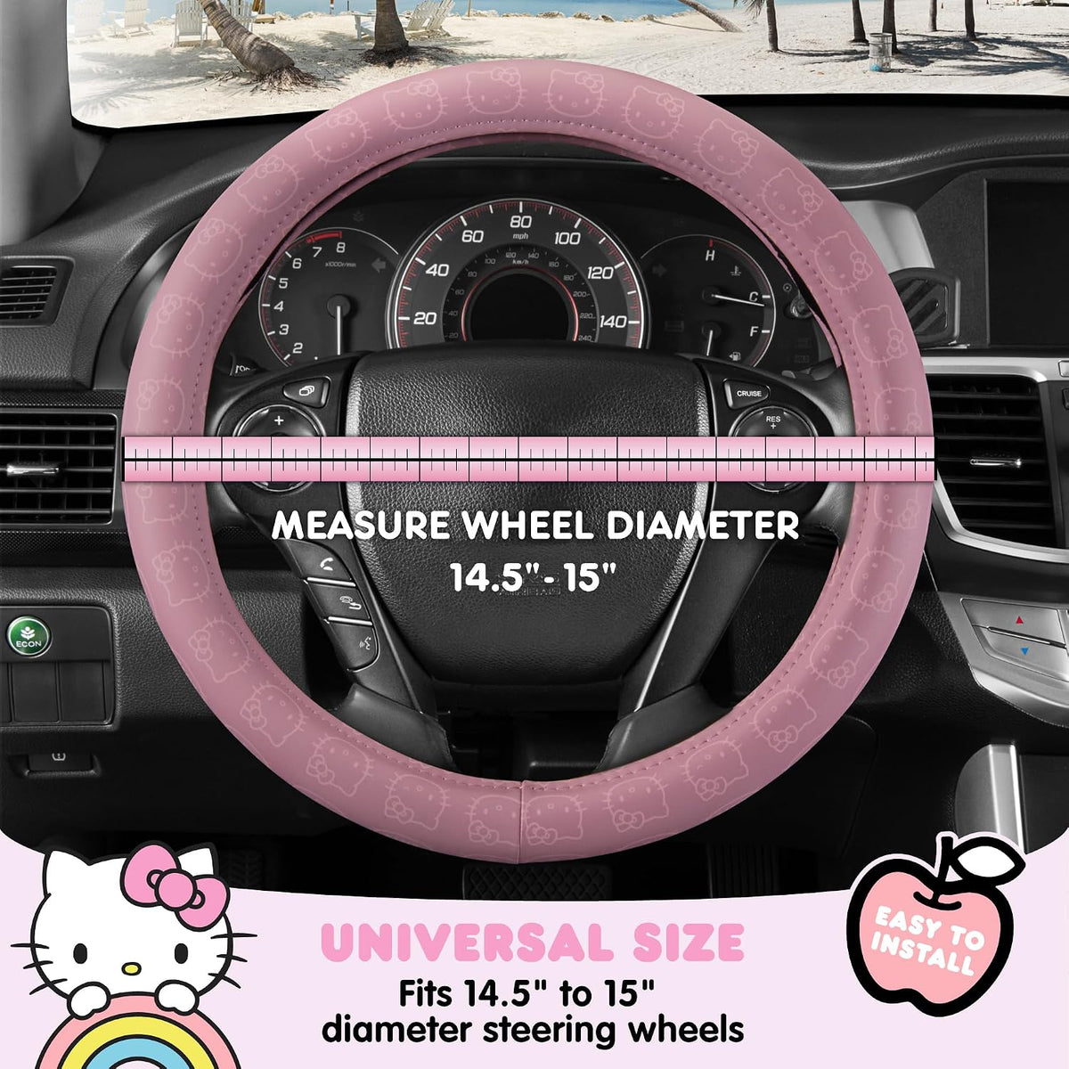 Sanrio Hello Kitty Car Trunk Organizer, Steering Wheel Cover, Air Freshener & Refill – Cute, Collapsible, Heavy-Duty Storage & Car Accessories for Groceries, Tools, Travel – 12.5"L x 12.5"W x 9"H