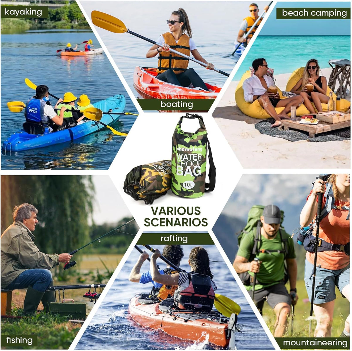 Skiennix Waterproof Dry Bag - Roll Top Dry Storage Backpack with Phone Case & Collapsible Bottle | Green 5L