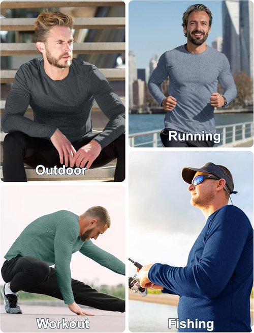HOPLYNN Men's Quick Dry Long Sleeve Shirts - Moisture Wicking & UV Protection | 7 Pack for Gym Workouts