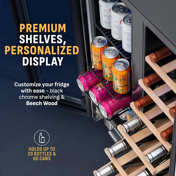 NewAir 24" Dual Zone Beverage Refrigerator & Wine Cooler for 18 Bottles & 60 Cans | Freestanding or Built-In Under Counter Mini Fridge for Beer, Wine and Soda | Stainless Steel