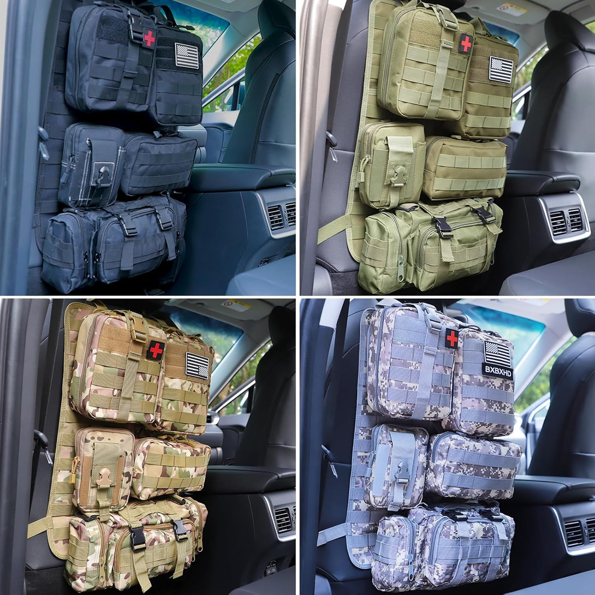 Universal Tactical Car Seat Back Organizer Bag Tactical Molle Vehicle Organizers Panel Vehicle Protector Organizers with 5 Detachable Pouches for Car Truck Ford Jeep (Khaki)