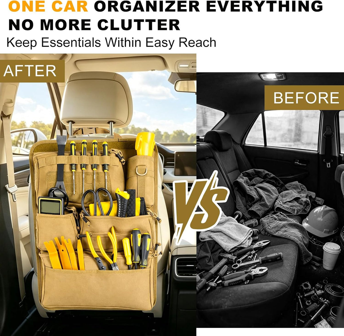 Universal Car Seat Back Organizer with 7 Storage Pockets, Khaki