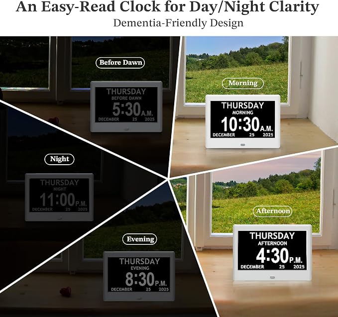 7'' Dementia Clock For Seniors, Large Display Digital Clock