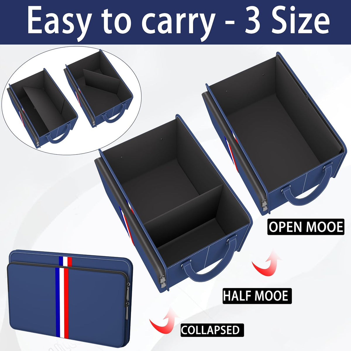 Homeve Trunk Organizer for Car, Waterproof Collapsible 3 Compartments Car Organizer, Foldable Storage for Car Accessories, Tools, Sundries for Women Men, Tote Bag (Blue, Standard)