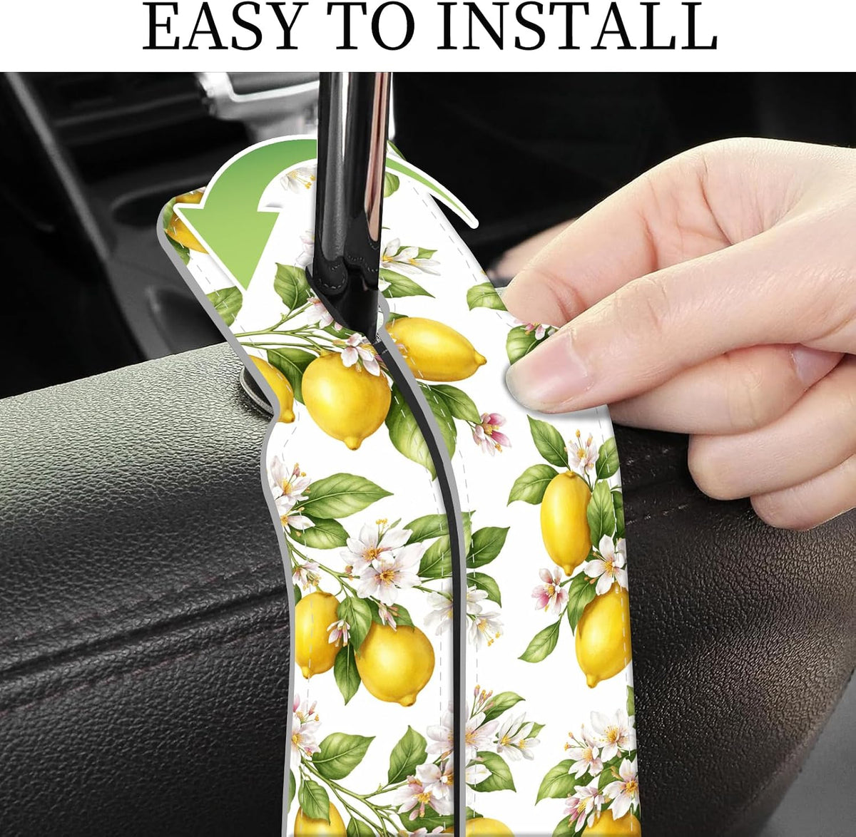 PU Leather Car Seat Hook, Storage Headrest Hanger, Cute Car Backseat Organizer, Car Hooks For Purses and Bags, Lemon Branch