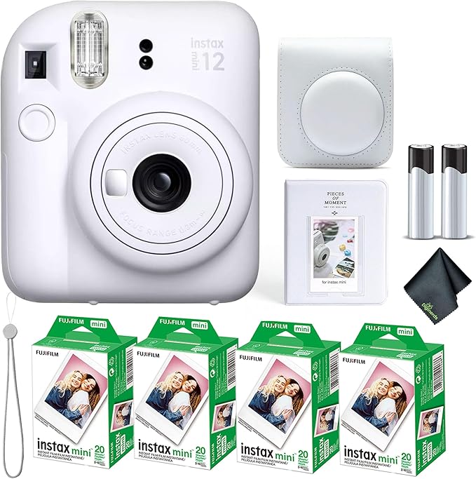 Fujifilm Instax Mini 12 Instant Camera Clay White Bundle