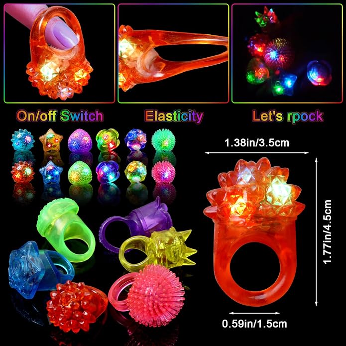 OLUPP Light Up Rings, Glow In The Dark Party Supplies, 6 Style Flashing Glow In