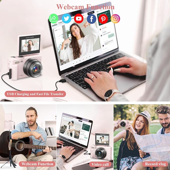 4K Digital Camera for Photography, 64MP Vlogging Camera for YouTube, WiFi Vlog