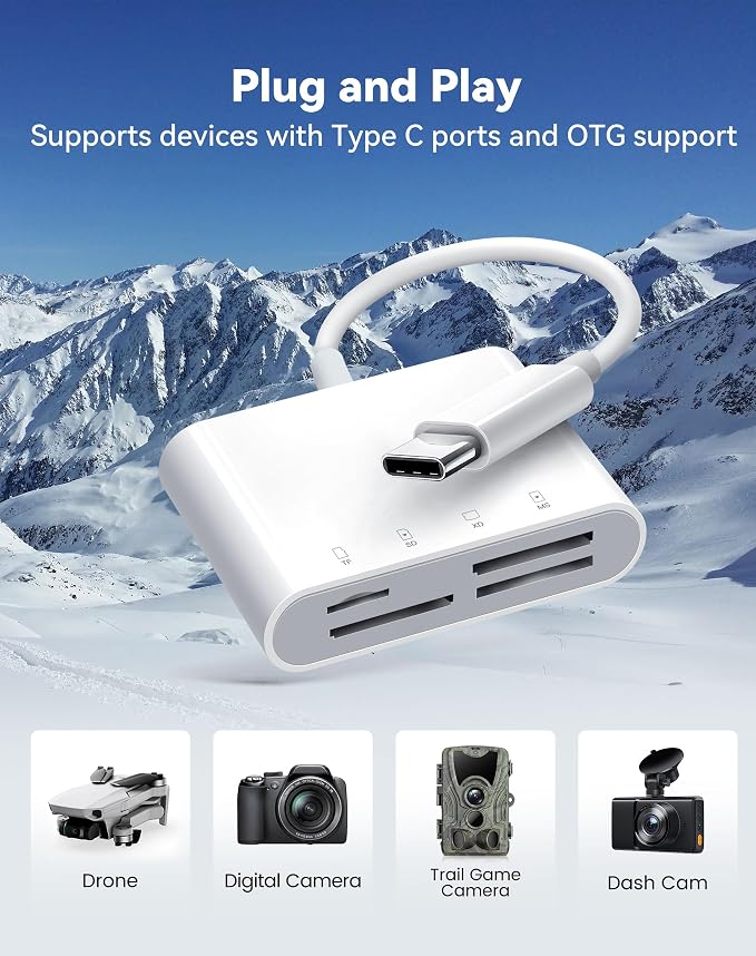 USB C SD Card Reader for iPhone 15 16/iPad/MacBook/Mac, xdgeLoad 4 Slots Type C