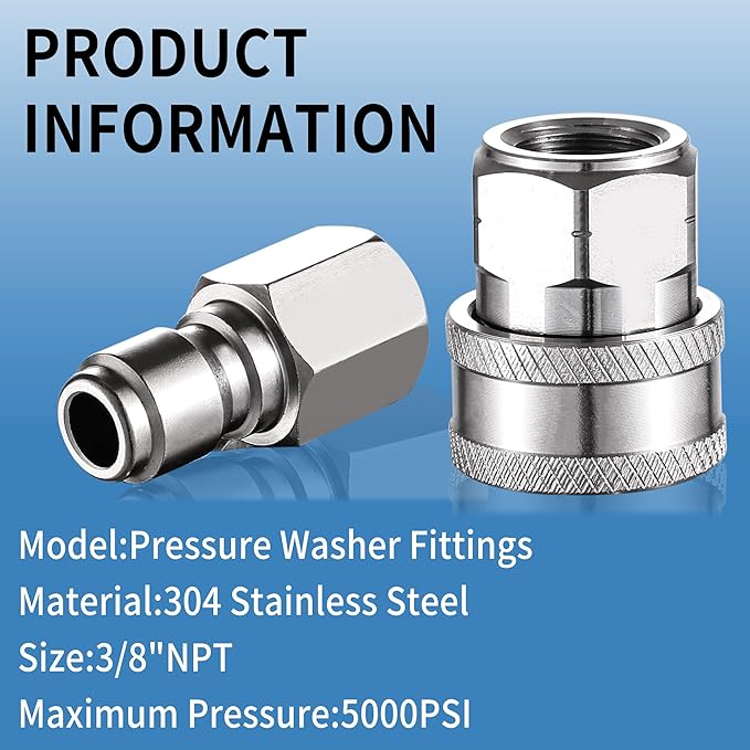 Selkie 3/8" Pressure Washer Quick Connect,8Pack Pressure Washer Fittings, Stainless Steel Adapter Set, Female Thread