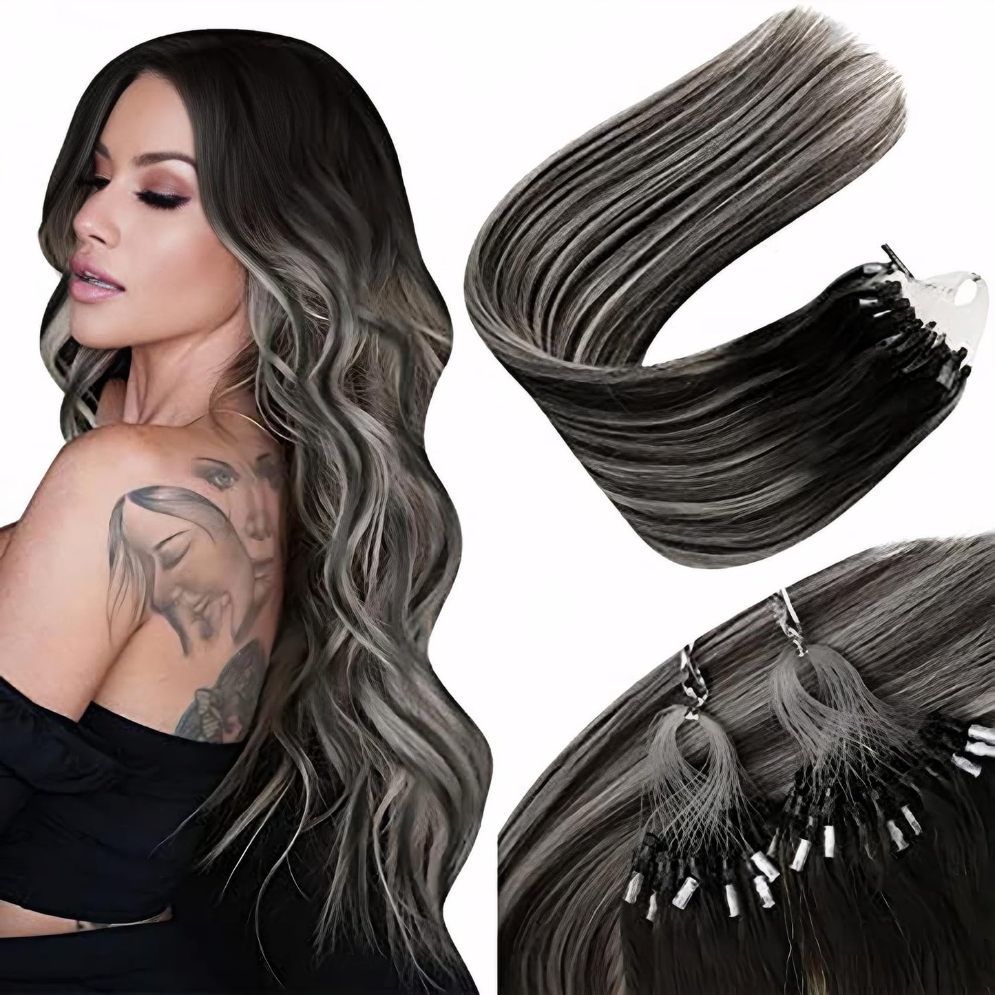 Sunny Hair Micro Bead Hair Extensions Human Hair Black Balayage Micro Loop Hair Extensions Straight Micro Link Hair Extensions N
