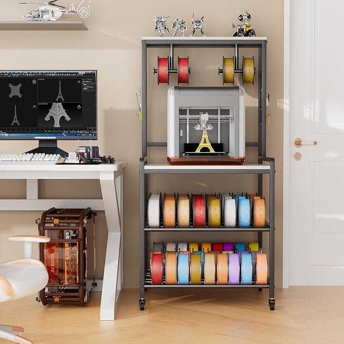 kepptory 3D Printer Stand with Power Outlet, Rolling Storage Cart w/Filament