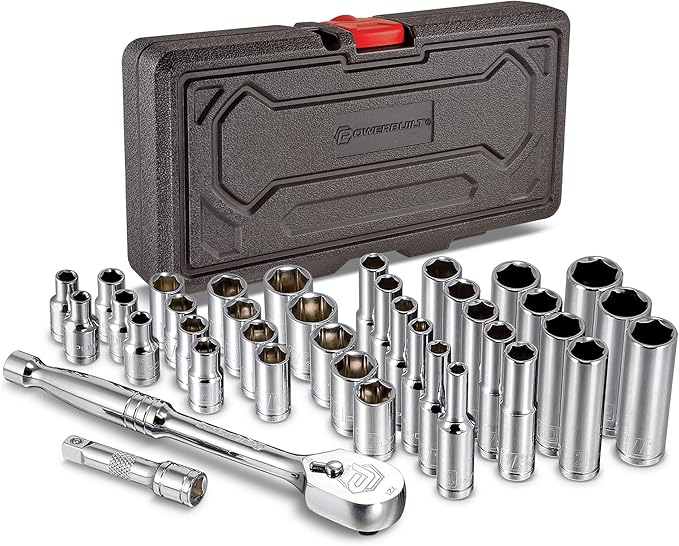 Powerbuilt 642450 38 Piece 1/4-inch Drive Mechanics Tool Set - with SAE and Metric Socket Set, 72 Tooth Seal-Head Ratchet, Automotive Tool Kit, including Case