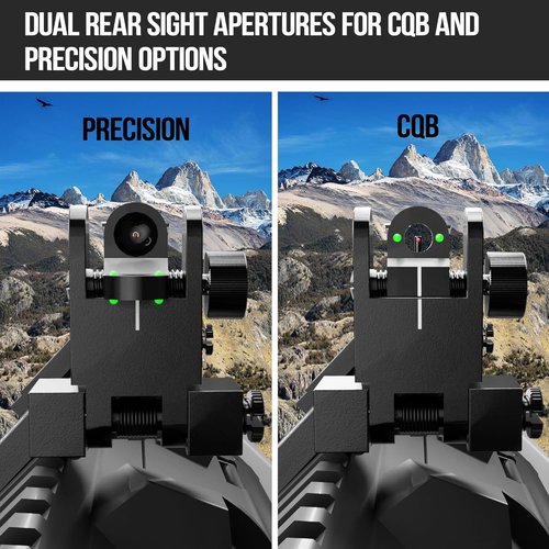Classic 45 Degree Offset Iron Sights - Tool-Free Adjustable Flip Up Fiber Optic with Red & Green Dots