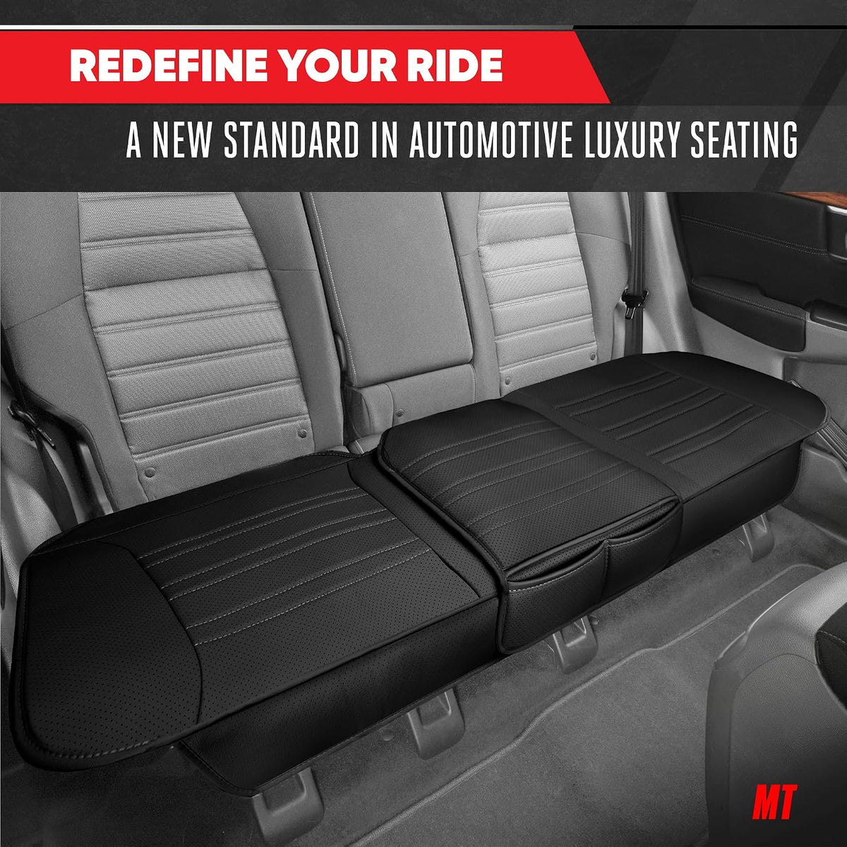 Motor Trend Faux Leather Padded Rear Bench Car Seat Cover With Storage Pockets