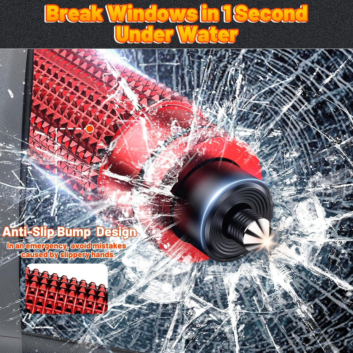 smosun Safehammer - Upgraded Safe Hammer Glass Breaker Under Water, Car Hammer Seatbelt Cutter Window Breaker Emergency Escape Tool, Safehammer Glass Breaker for New Cars (3PCS Red & Black & Silver)