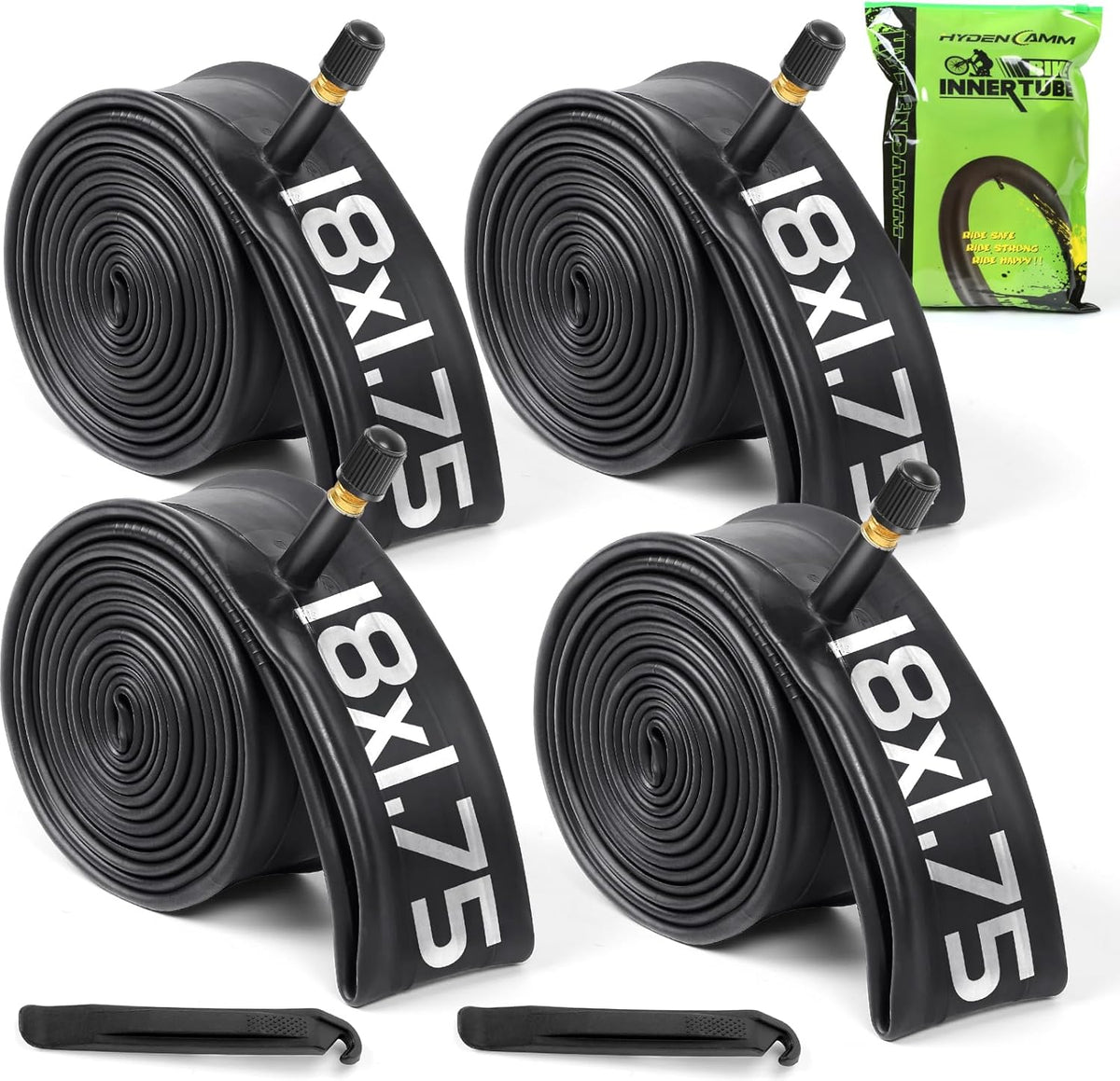 Skiennix Bike Tubes - 4 Pack of 12'' to 29'' Sizes with 32mm Schrader Valve & 2 Tire Levers