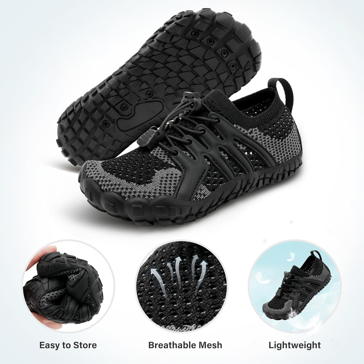 STELLE Water Shoes - Kids Barefoot Quick-Drying Sports Shoes | Adjustable Laces, Non-Slip Design
