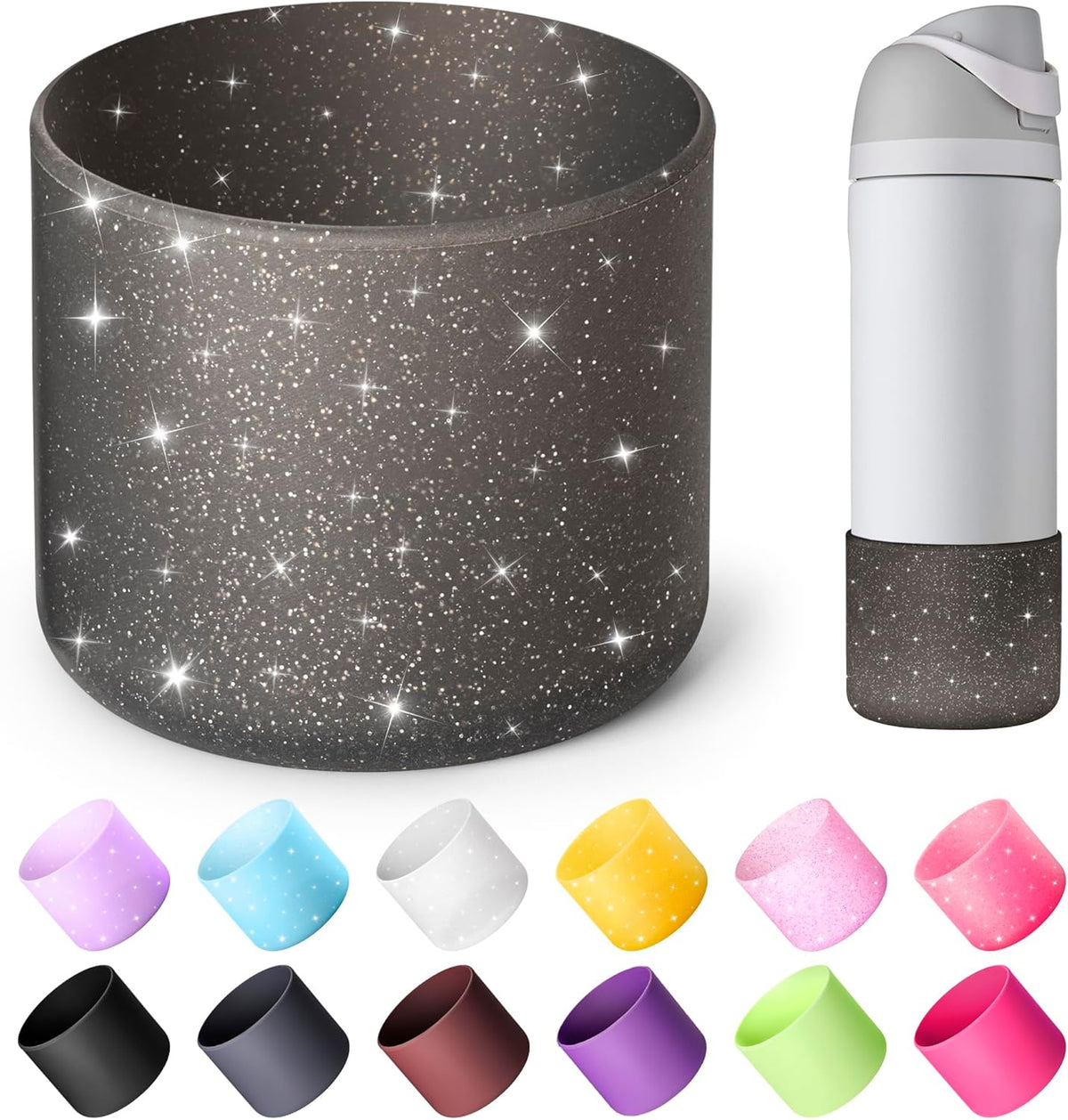 Owala Silicone Boot - Anti-Slip Protective Sleeve for 24 oz Water Bottles | Glitter Black Finish