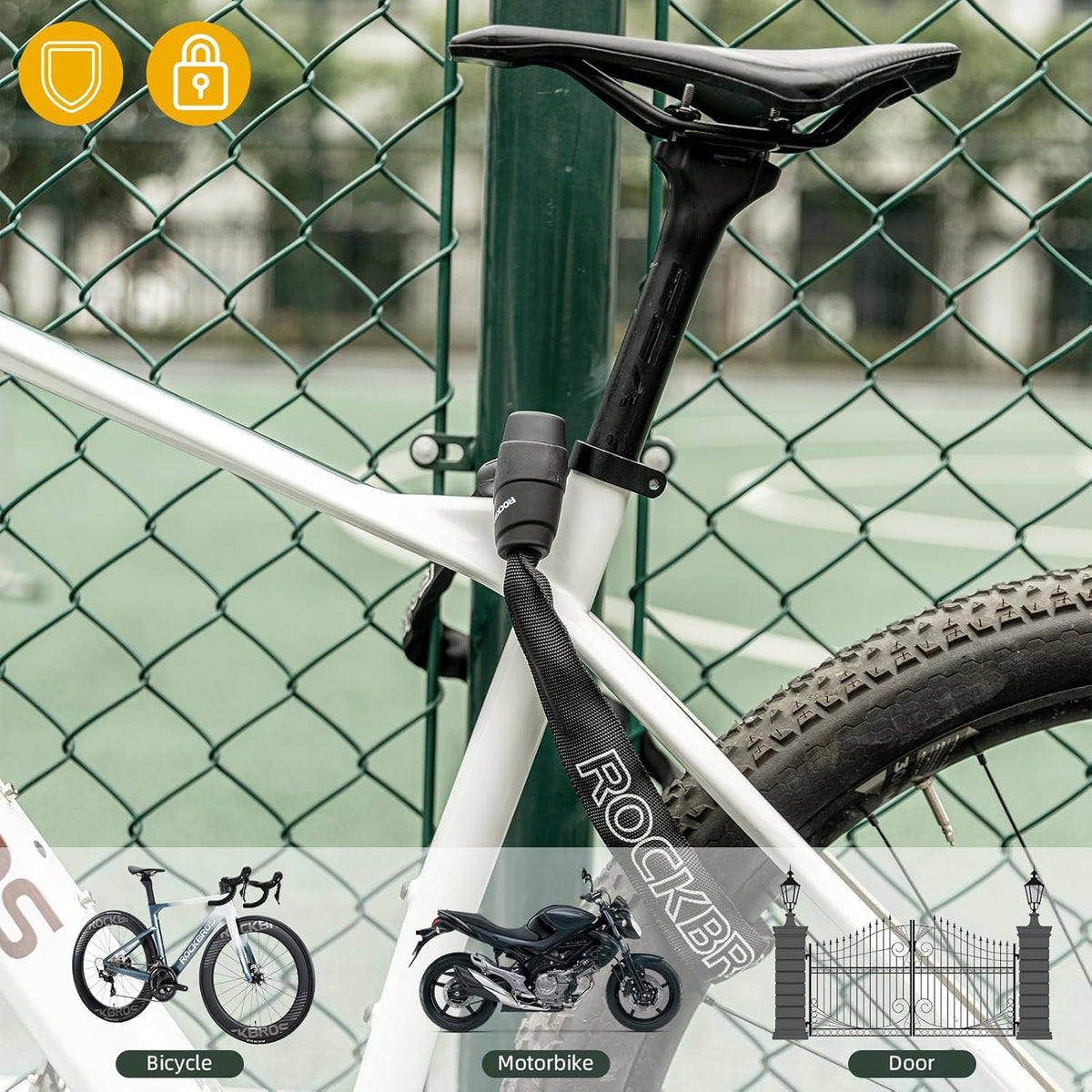 ROCKBROS Heavy-Duty Bike Chain Lock - 3 Ft Long, 5mm Thick, Cut-Proof Security with Key Set