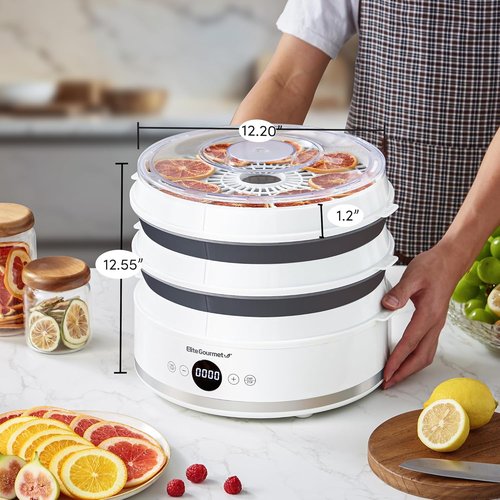 Elite Gourmet Digital Food Dehydrator - 5 BPA-Free SlimStore™ Trays, Adjustable Timer & Temperature, White