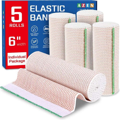 AZEN Premium Elastic Bandage Wrap - 6 Inch Compression for Legs, Ankle, Knee | Latex-Free Lymphedema Support