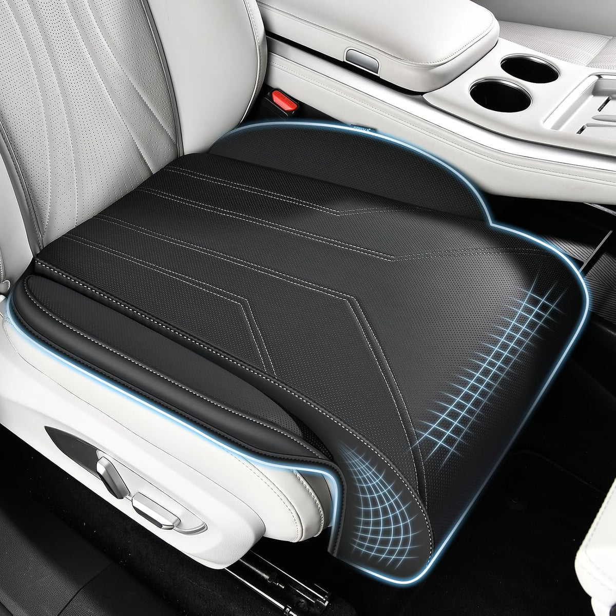 FLORICH Car Seat Extender Leg Support Cushion for Driver Seats Office Chair, Leather Memory Foam Widened seat Cushion for Long Drivers Universal Car Seat Cushion Legs Rest Pads-Deep Black