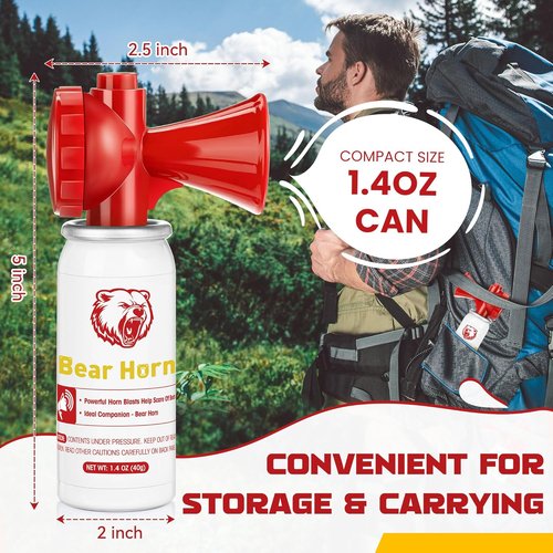 Bear Horn - 120dB Loud Air Horn for Hiking Safety | Scares Bears & Wild Animals Up to 1/2 Mile