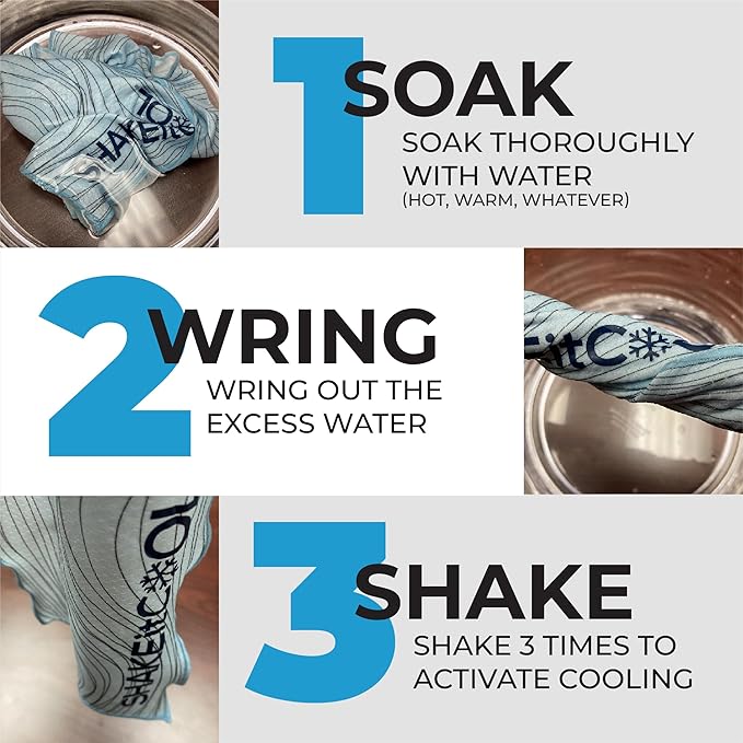 SHAKEitCOOL Original Cooling Towel – Be Cool in Style - Heat Relief, Soft, Lightweight, Sun Protection, Easy Clean - Perfect for Biking, Running, Yoga, Gym, Gardening - Golf