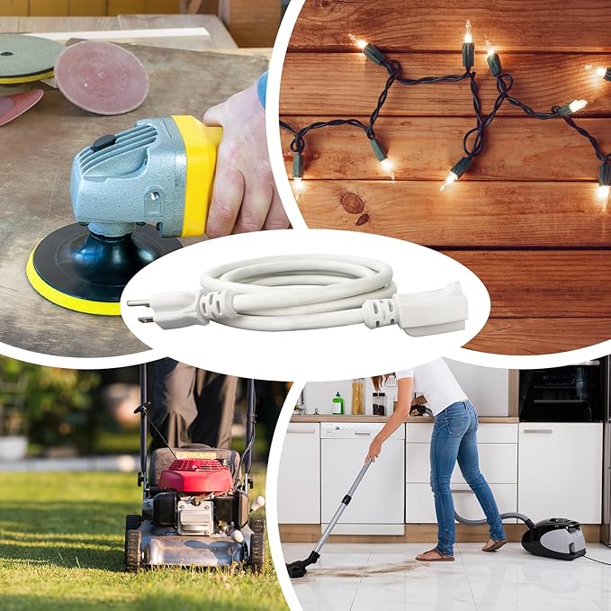 50 ft Heavy Duty Extension Cord - 12/3 SJTW 15 AMP Indoor Power Cord with 3 Prong Grounded Plug for Lawn Mower, Appliances, Workshop, Christmas Lights Water Resistant Flexible Cable White.