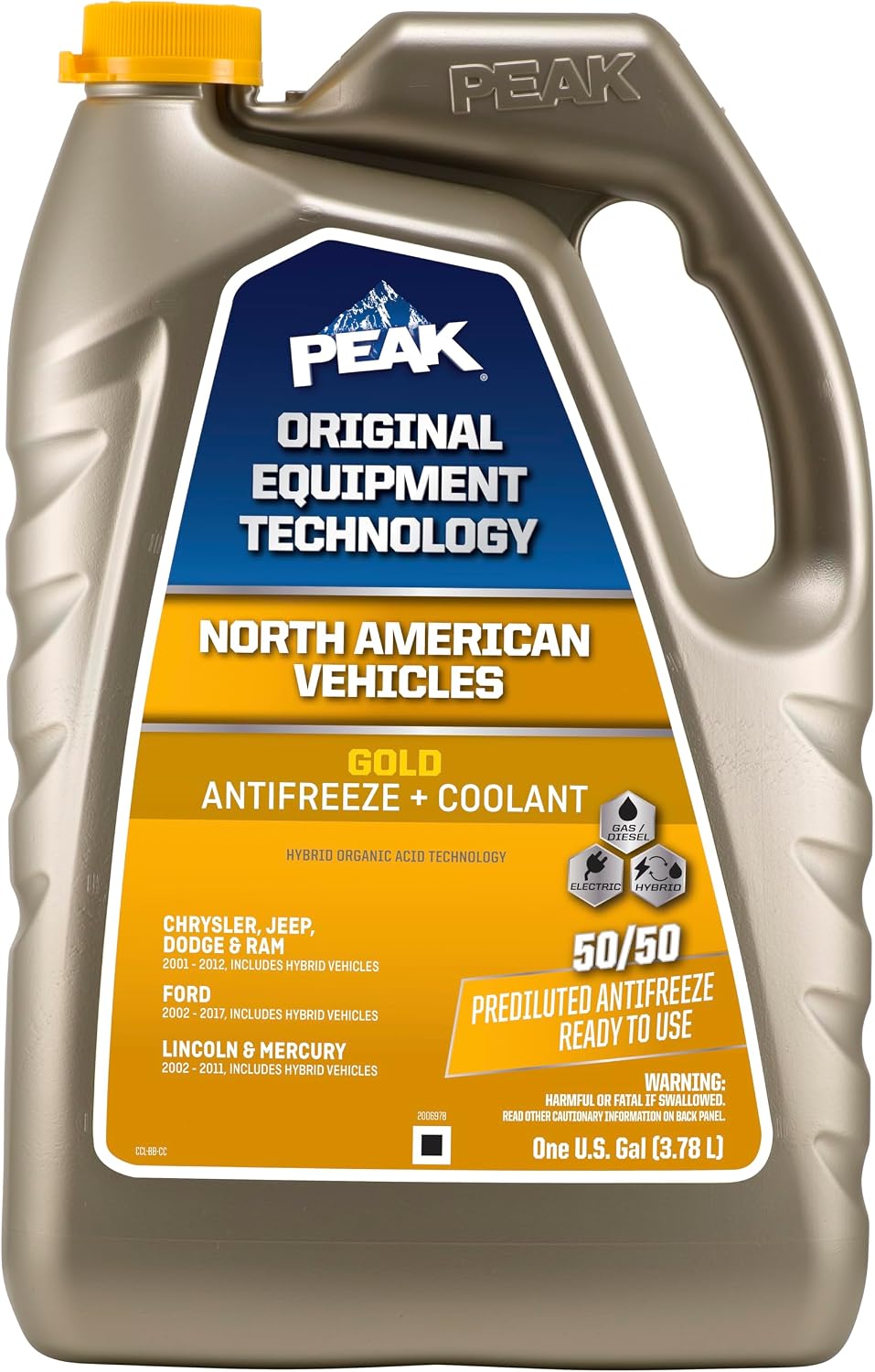 PEAK OET Extended Life Gold 50/50 Prediluted Antifreeze/Coolant for North American Vehicles, 1 Gal.