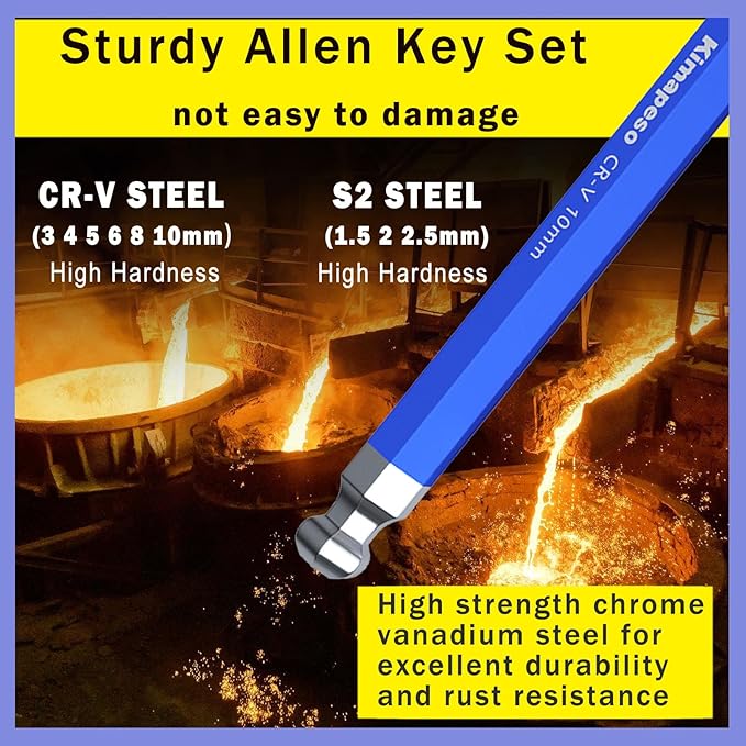 Hex Key Set 27PCS Long Arm Allen Key Set Extra Long Ball End Allen Wrench Set Metric Imperial Torx With T-Handle Metric 1.5mm-10mm, SAE 1/16-3/8, Star Key Set T10-T50
