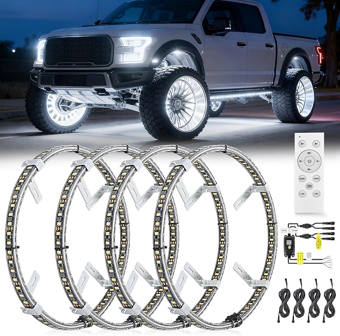 Nilight 4PCS 17inch Double Row LED Wheel Ring Lights Pure White