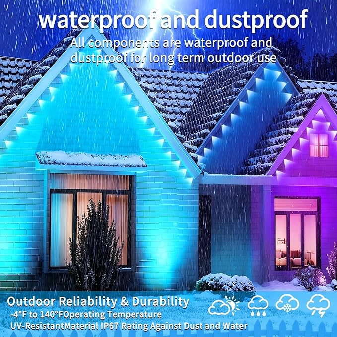 65.6FT Permanent Outdoor RGB Lights,IP67 Waterproof Smart LED Eaves Lights with App/Remote Control,for Christmas and All Holiday Decor,Daily and Accent Lighting,House Roof and Garden Lighting