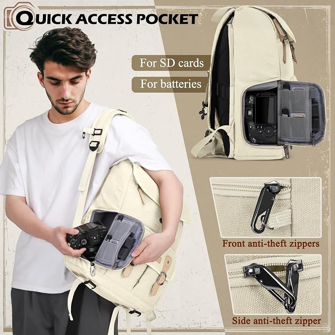 RAINSMORE Camera Bag Backpack for DSLR/SLR Mirrorless 15.6 Inch Laptop Camera
