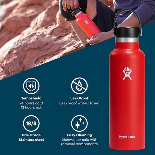 Hydro Flask Water Bottle - Insulated Stainless Steel - Leakproof & Non-Spill | 21 Oz Stone