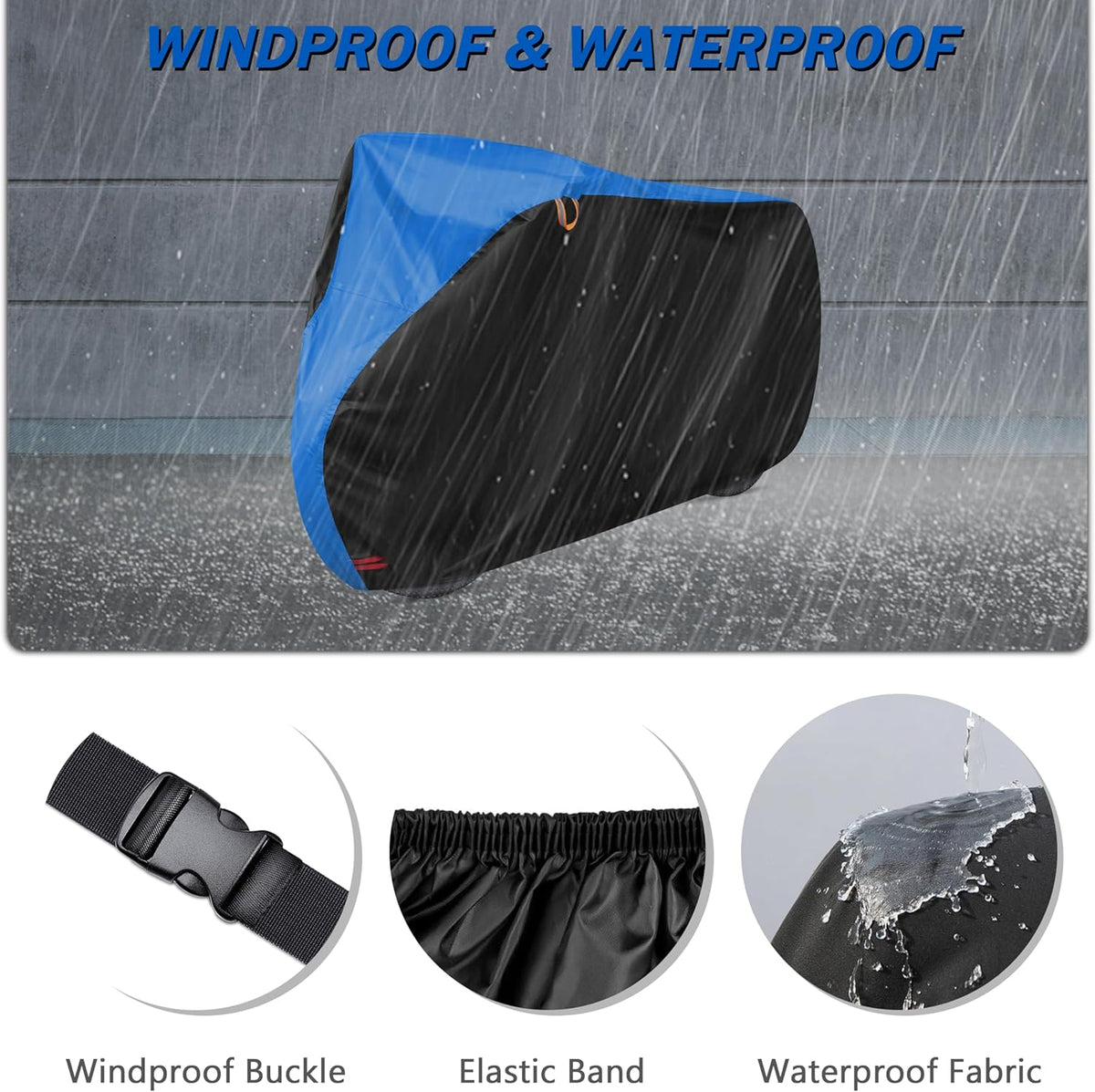 Skiennix Bike Cover - All Weather Waterproof Protection with Lock Hole | XL Size (Black & Blue, 79 x 27.5 x 44 Inches)