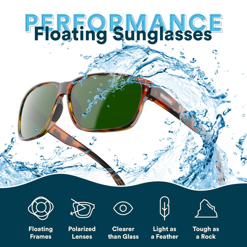 Rheos Edgewater Floating Polarized Sunglasses | 100% UV Protection | Boating & Fishing | Water Sports | Anti-Glare (Tortoise | Moss)