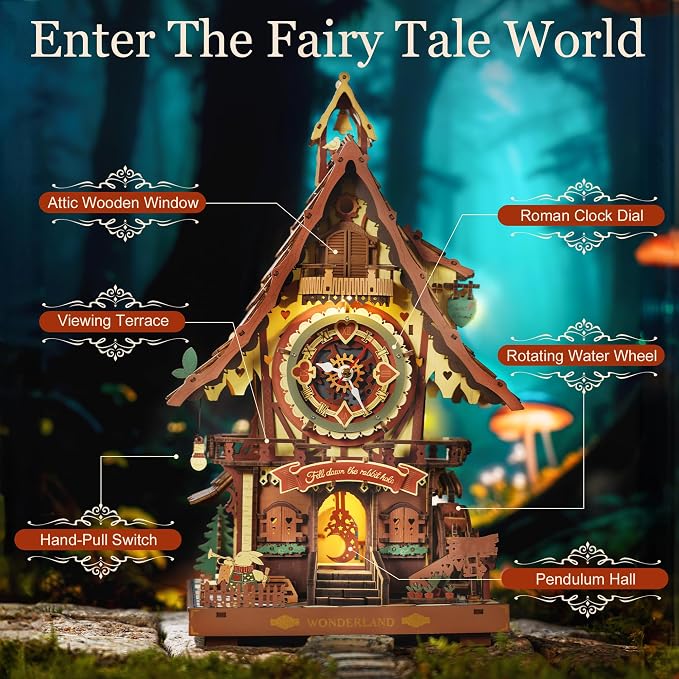 ROBOTIME 3D Wooden Puzzles for Adults-Cuckoo Clock Wooden Models for Adults to