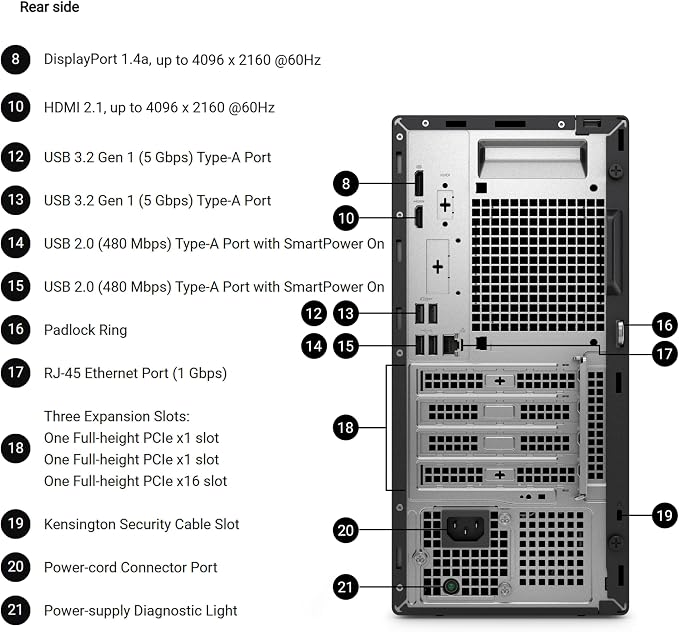Dell Tower PC 8GB DDR5 RAM, 256GB PCIe SSD, Intel 14th Gen CPU Computer | Dual 4K Display Support for Home and Business, Intel Core i3-14100 (4 cores, 8 threads up to 4.7GHz) HDMI, Windows 11 Pro