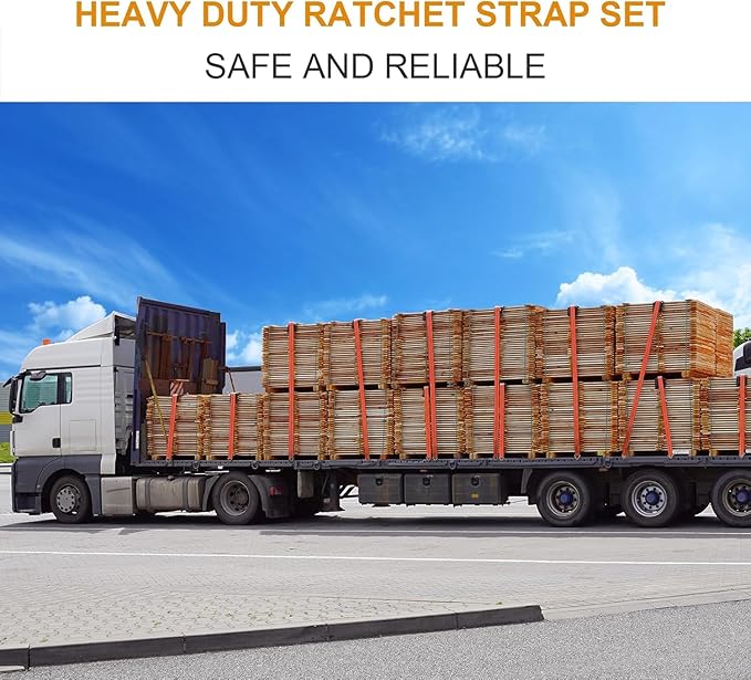 TLGREEN 4 Pack 2 in x 27 FT Double J Hook Ratchet Straps (11,000 lbs Break Strength), Heavy Duty Tie Down Straps for Trucks(Orange)