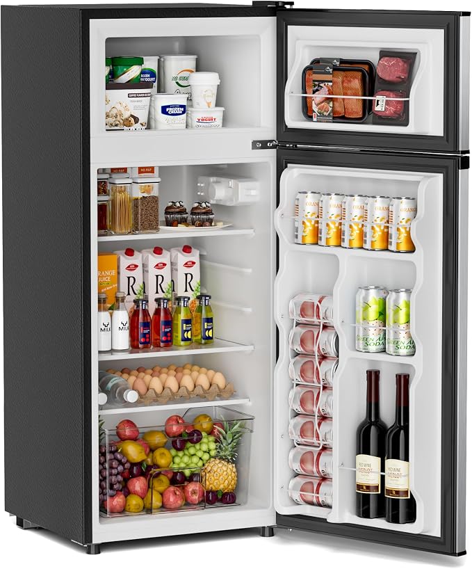 4.4 Cu.Ft Mini Fridge Freezer for Dorm/Office, 2-Door, Quiet | 4.4 cu ft mini fridge with separate freezer, quiet 38dB for sleep, 7-level thermostat, adj shelves, for dorm/office/kitchen.