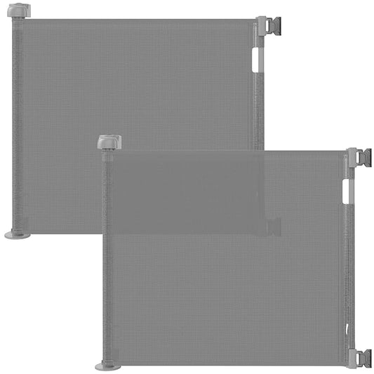 (2 Pack) Retractable Baby Gate for Doorways and Stairs, Mesh Safety Gate for Pet, Indoor & Outdoor Use, One-Hand Operation, Easy Installation, 33.6" Tall, Expands to 55" Wide（Grey,33.6"x55"